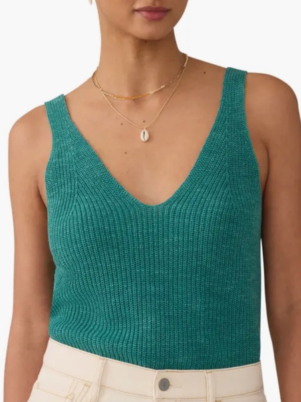NEW💚💚Faherty Miramar Linen & Organic Cotton V-Neck Sweater Tank Deep Jungle - Picture 3 of 4